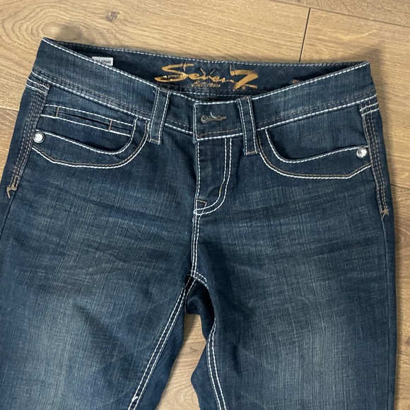 Seven7 Rocker Slim Y2K Boot Cut Flare Denim Jean Pants Embroidered Pockets 6 - Picture 7 of 9